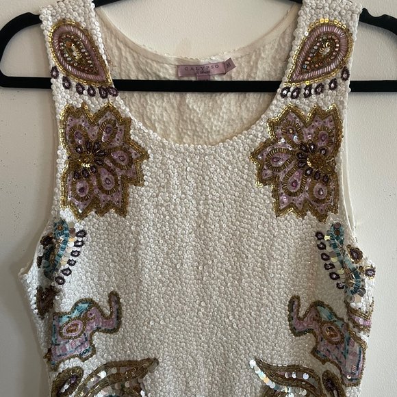 Calypso St. Barth Sequin Linen Mini Dress Size M White Pink Boho Resortwear - Picture 5 of 9